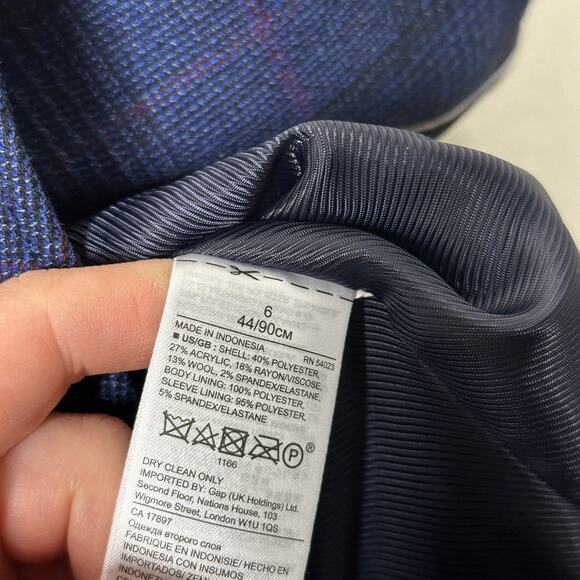 BANANA REPUBLIC Double Breasted Plaid Blazer Blue Indigo Wool Blend Sz 6 {3X15} - Picture 6 of 7